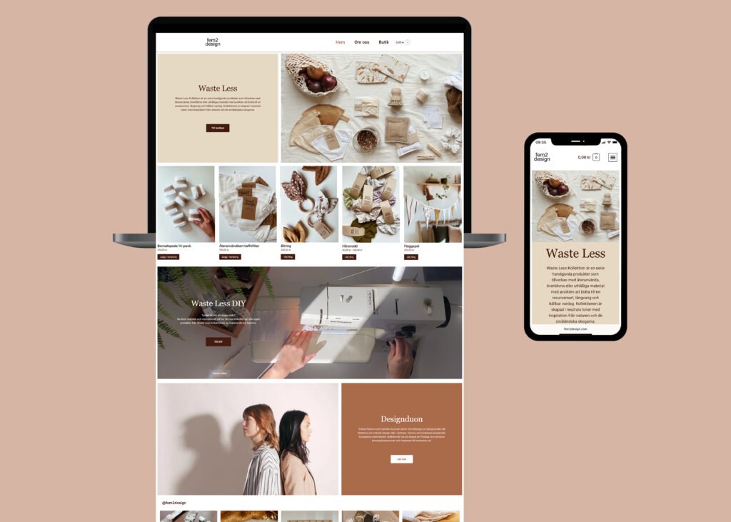 En skärmbild på webbplatsen www.fem2design.com